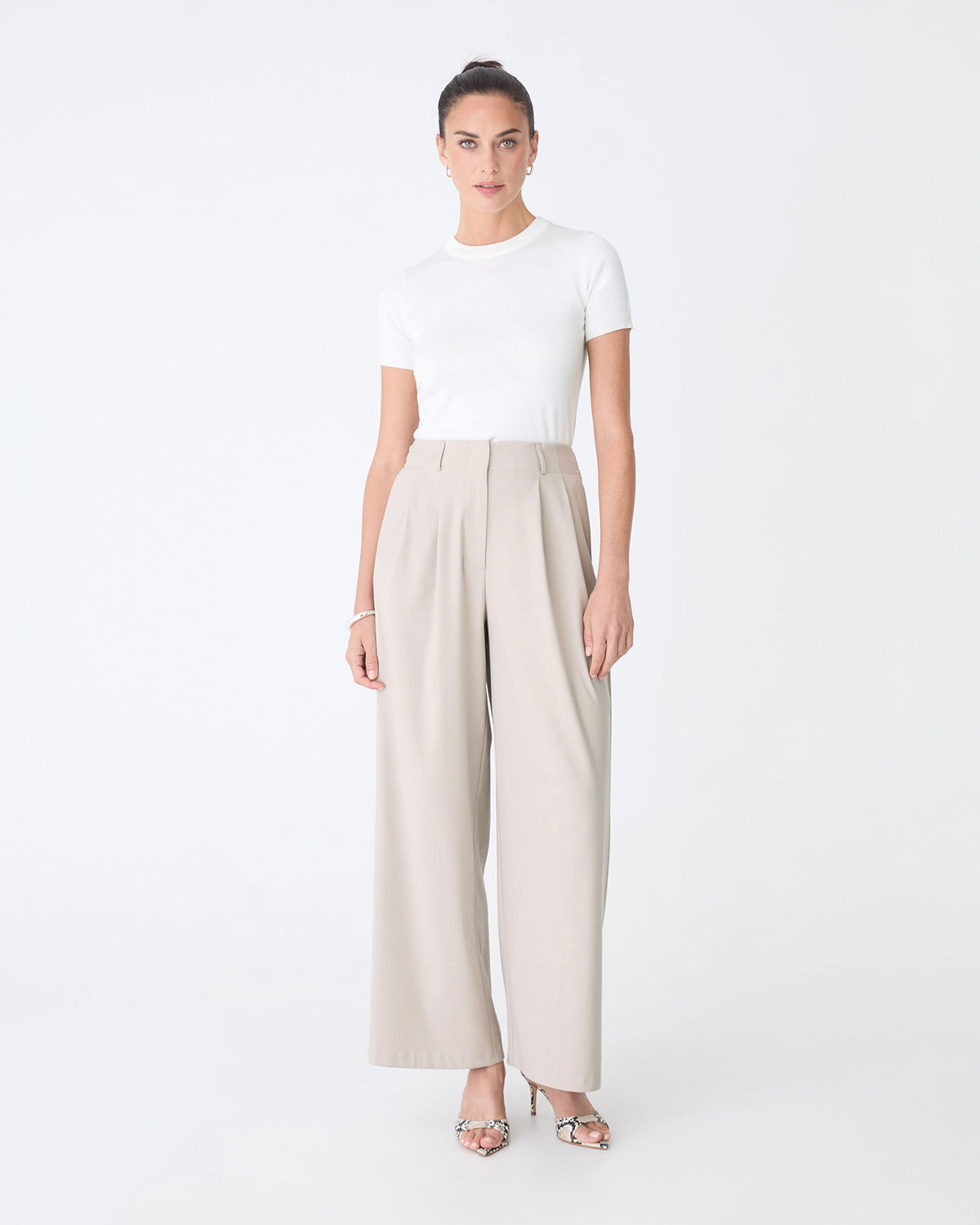 Milan 2 Adjustable Waist Pants in oat marle — full-length view