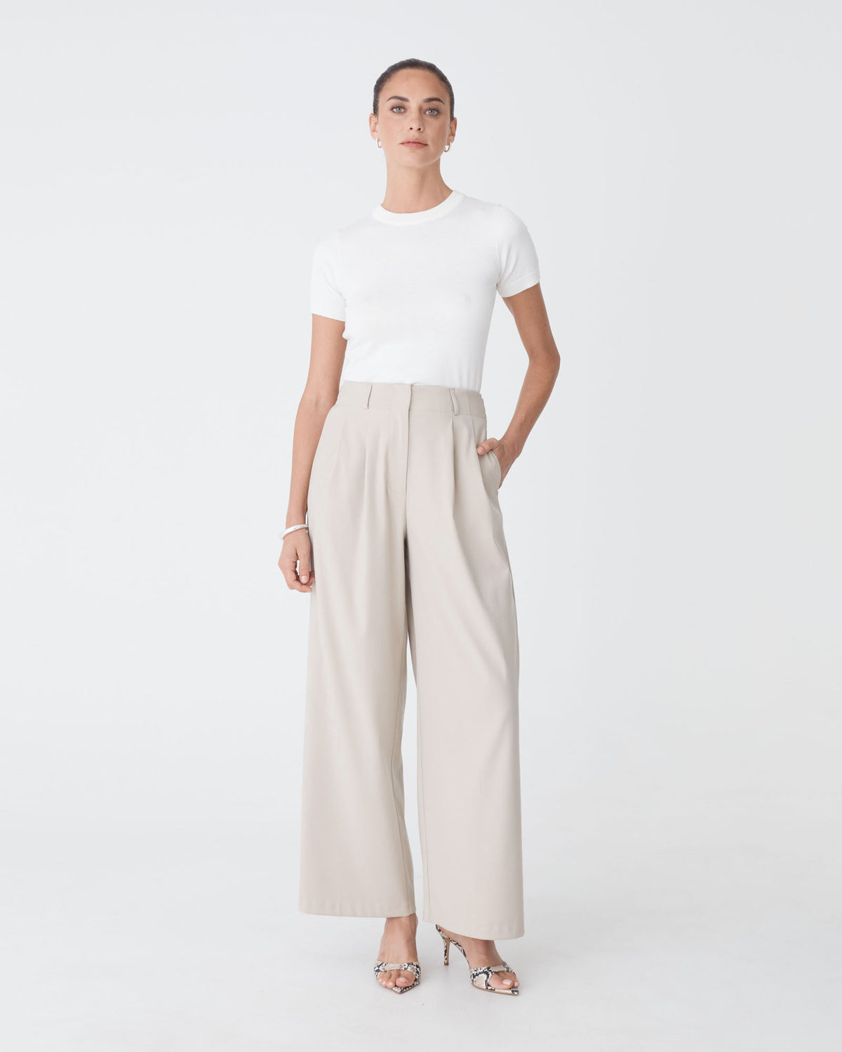 Milan 2 Adjustable Waist Pants in oat marle — full-length view 2
