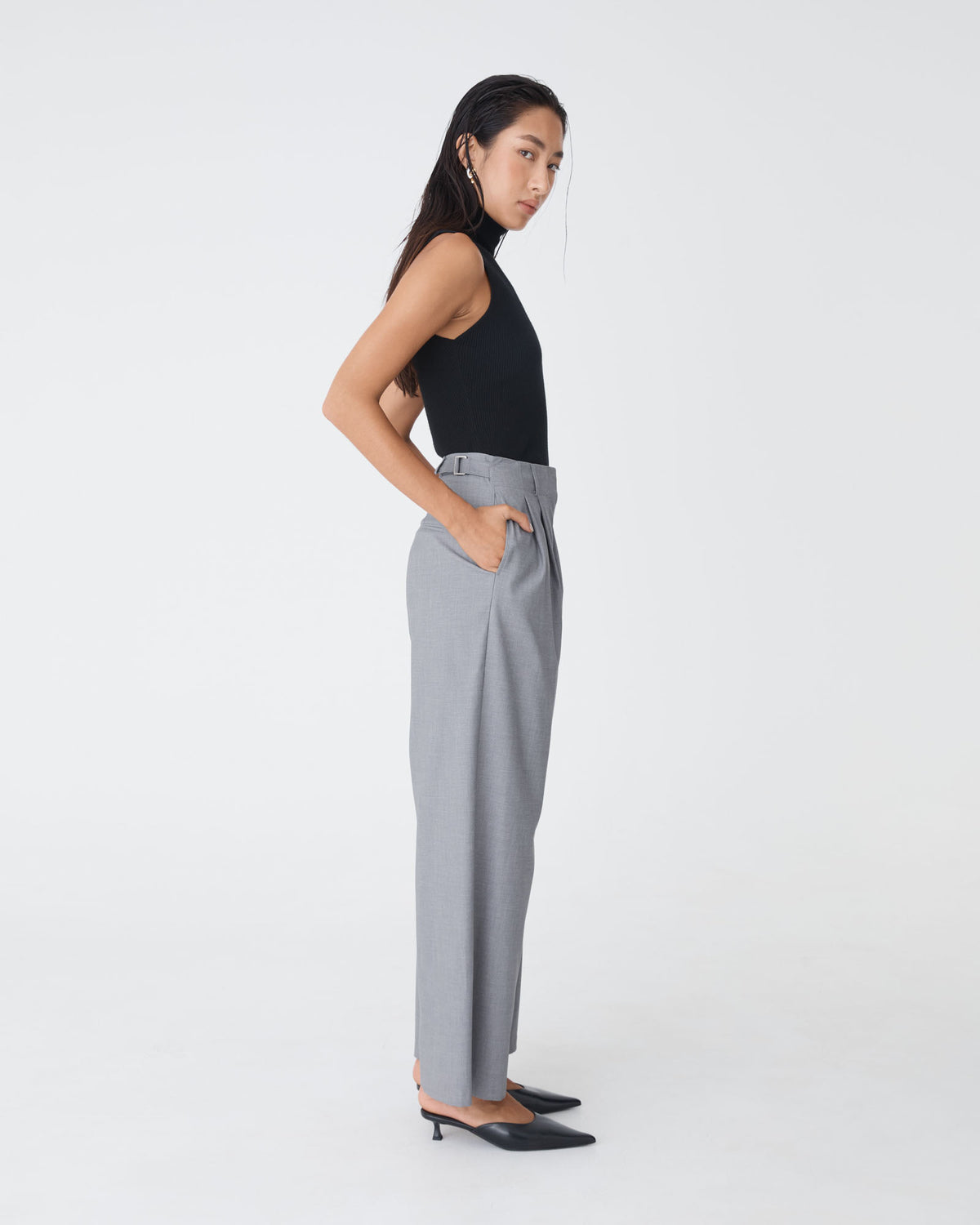 Milan 2 Adjustable Waist Pants in steel — side view