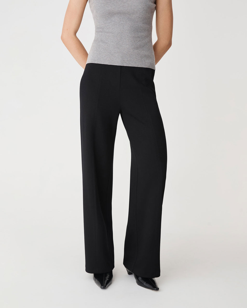 Juno Wide Leg Ponte Pants in black — close-up view
