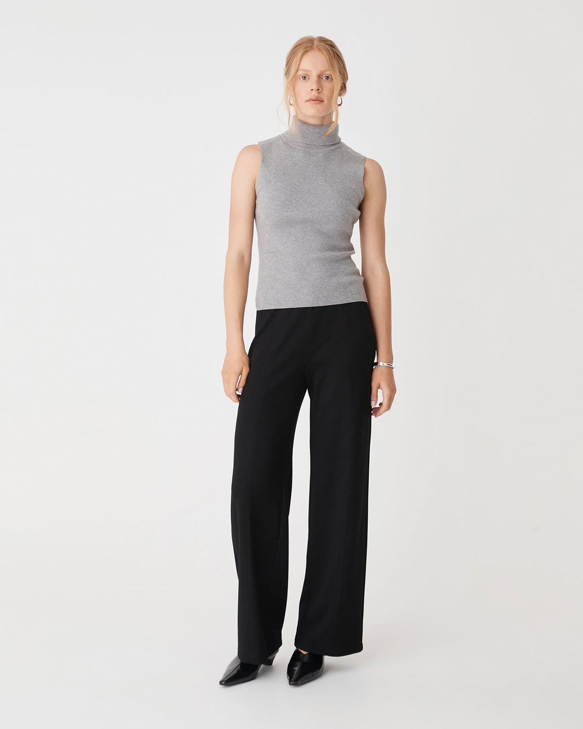 Juno Wide Leg Ponte Pants in black — full-length view