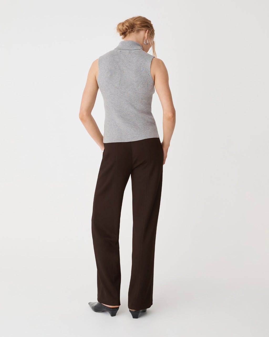 Juno Wide Leg Ponte Pants in chocolate — back view