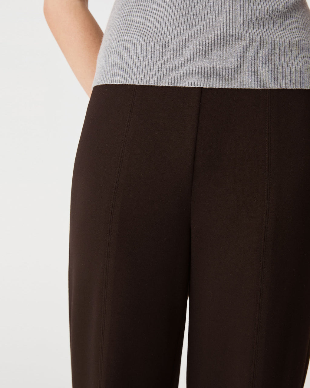 Juno Wide Leg Ponte Pants in chocolate — fabric detail