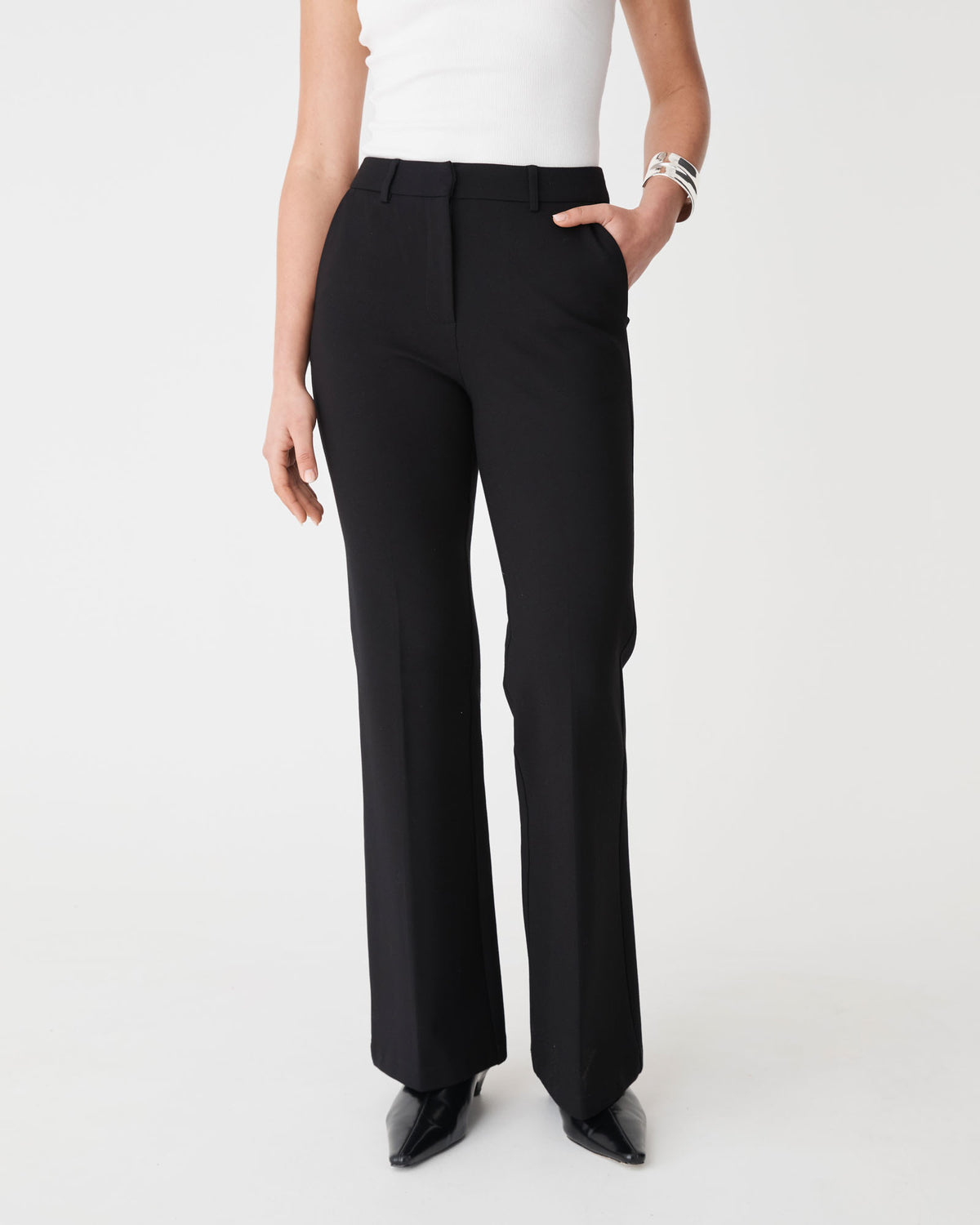 Sutton Bootcut Ponte Pants in black — close-up view