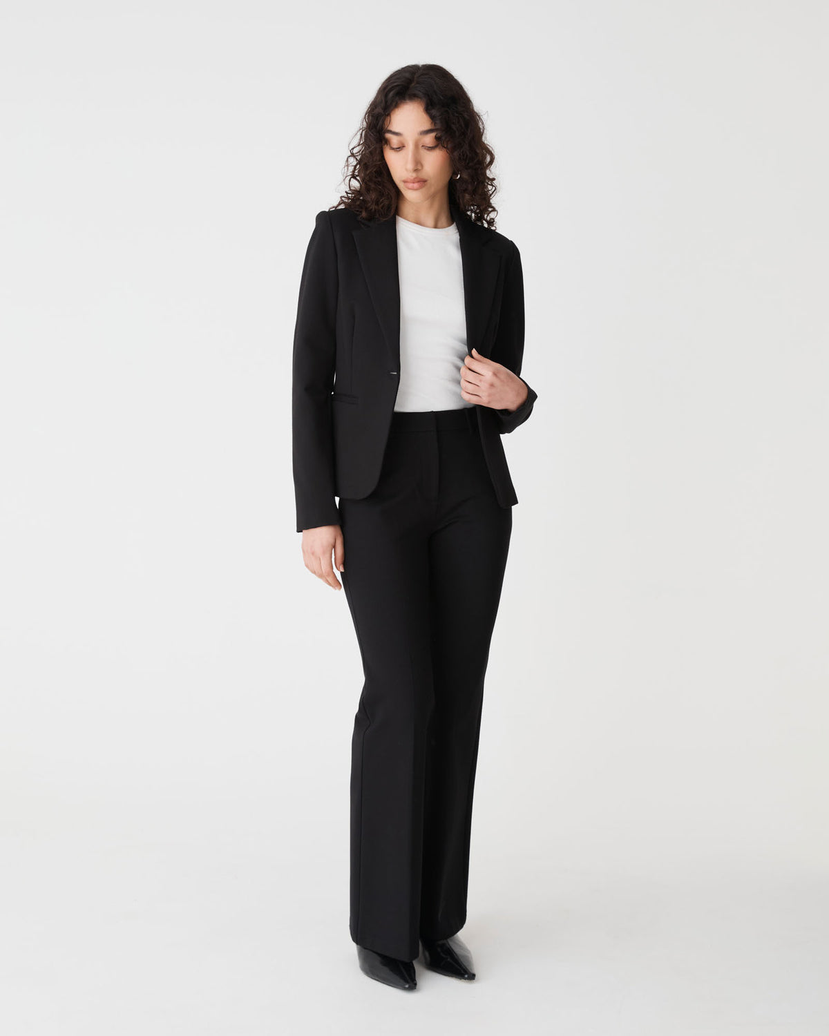 Sutton Bootcut Ponte Pants in black — full-length view 2