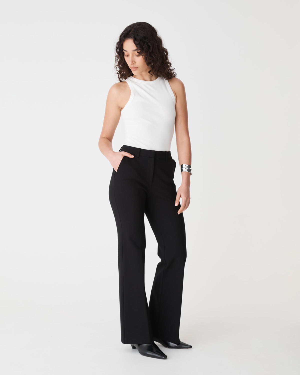 Sutton Bootcut Ponte Pants in black — full-length view 3