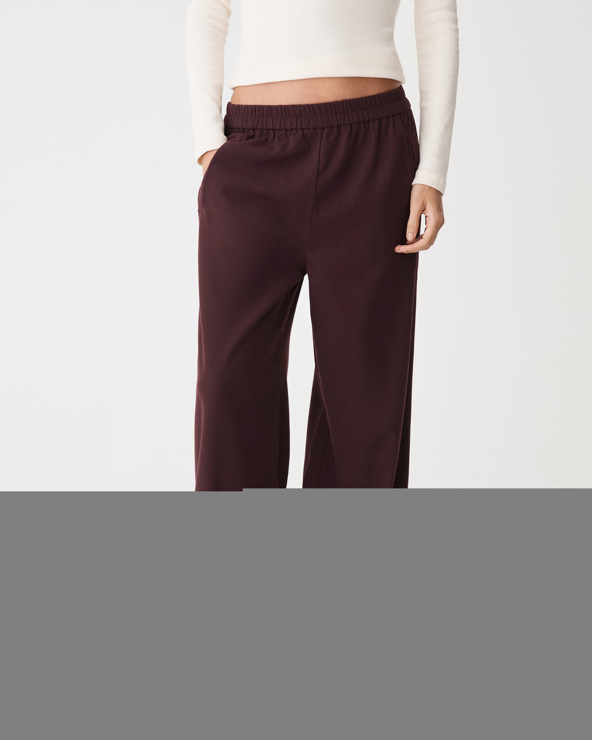 Irene Elastic Waist Pants in mahogany — close-up view