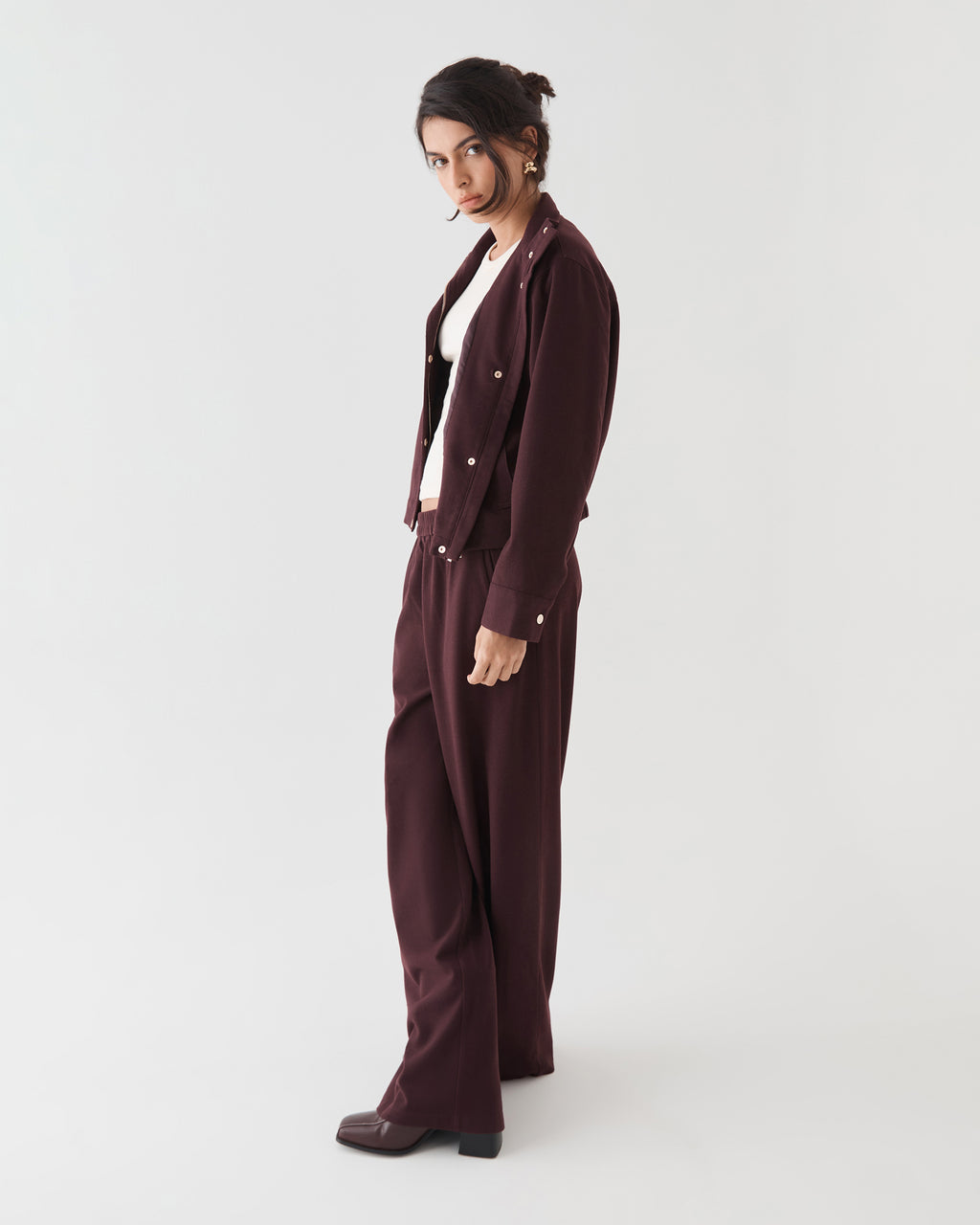 Irene Elastic Waist Pants in mahogany — side view 2