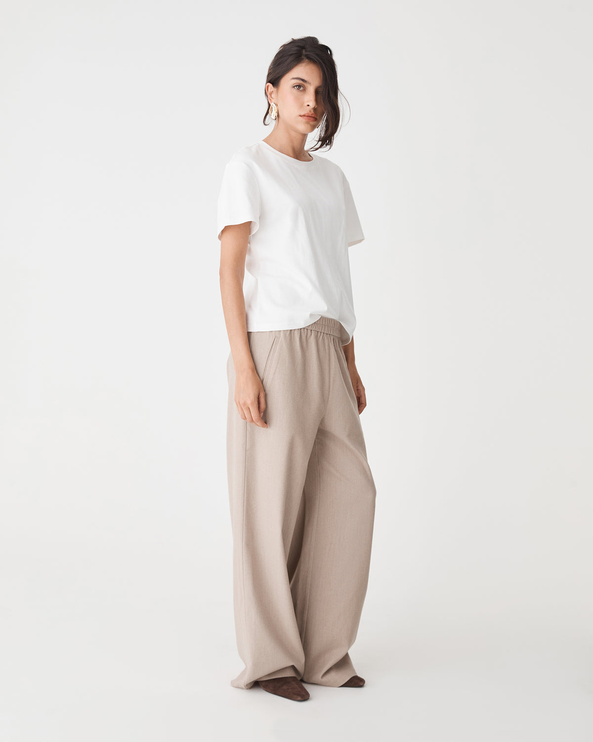 Irene Elastic Waist Pants in oat — side view