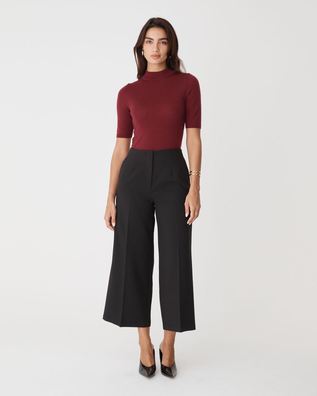 Nikki Culotte Trousers in black — full-length view
