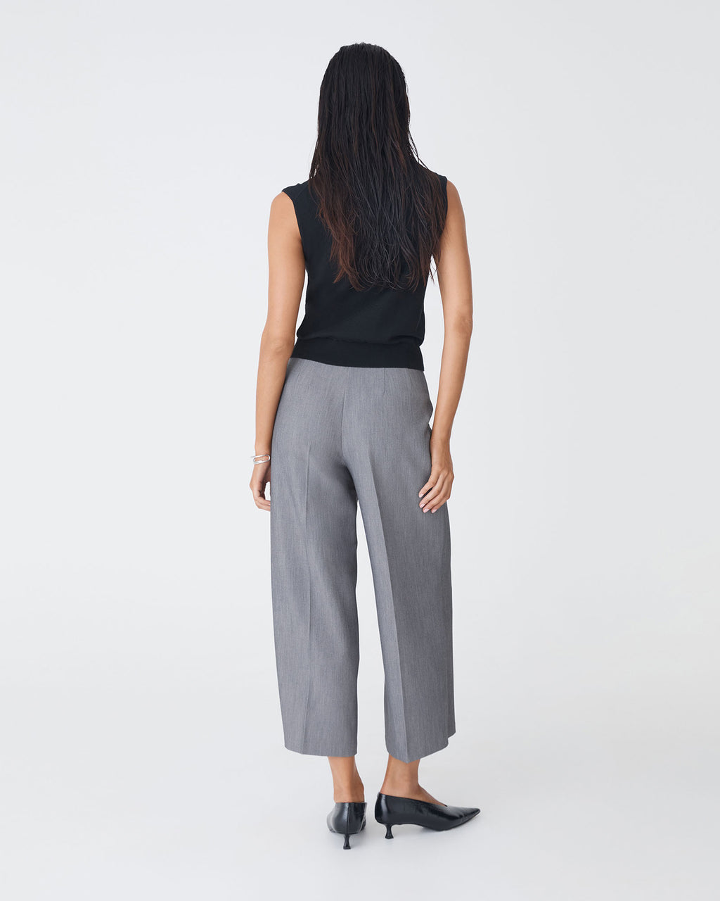 Nikki Culotte Trousers in melange grey — back view 2