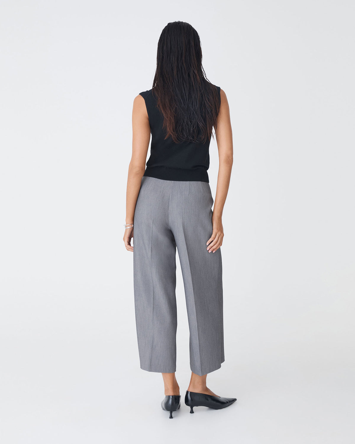 Nikki Culotte Trousers in melange grey — back view 2
