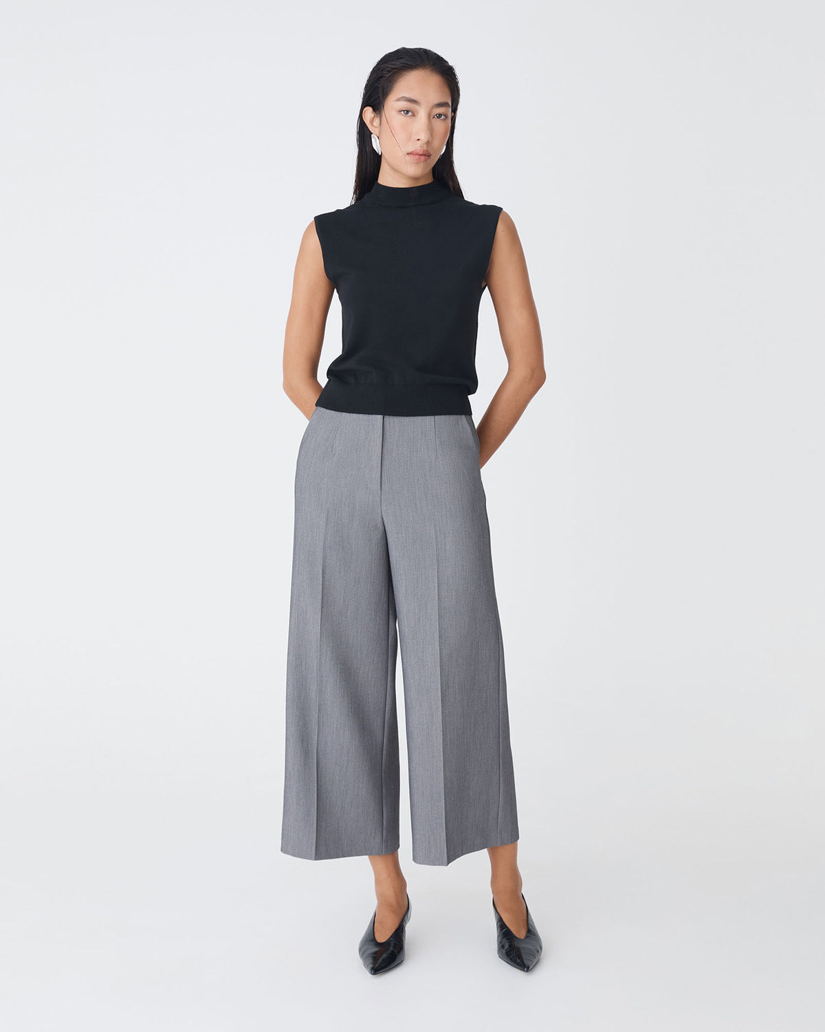 Nikki Culotte Trousers in melange grey — full-length view