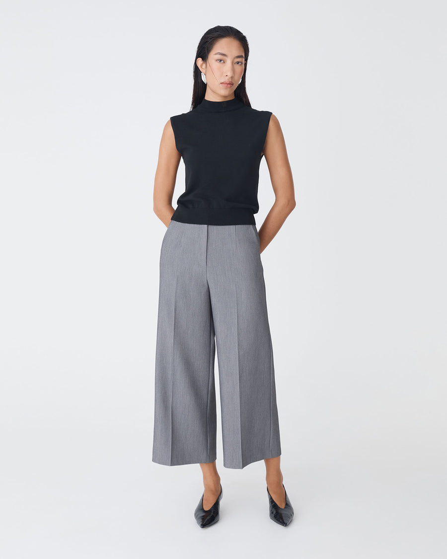 Nikki Culotte Trousers in melange grey — full-length view