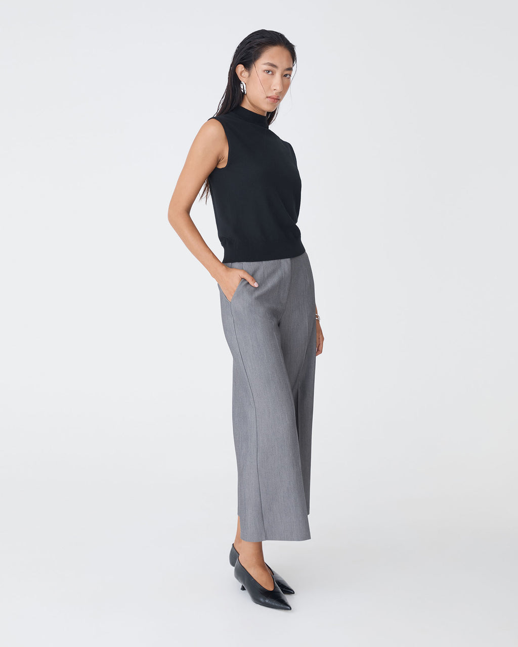 Nikki Culotte Trousers in melange grey — side view