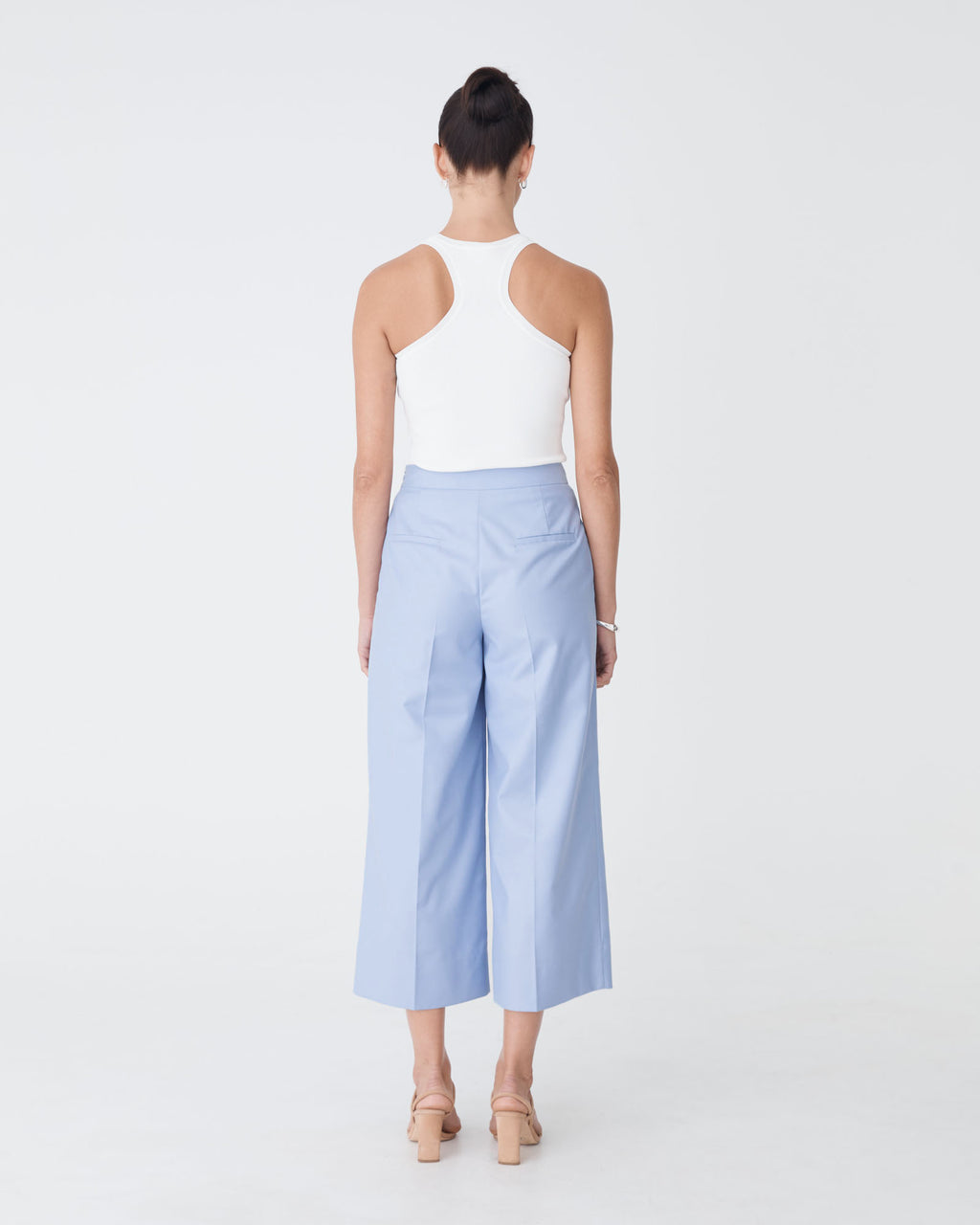 Eden Patch Pocket Culottes in light blue — back view