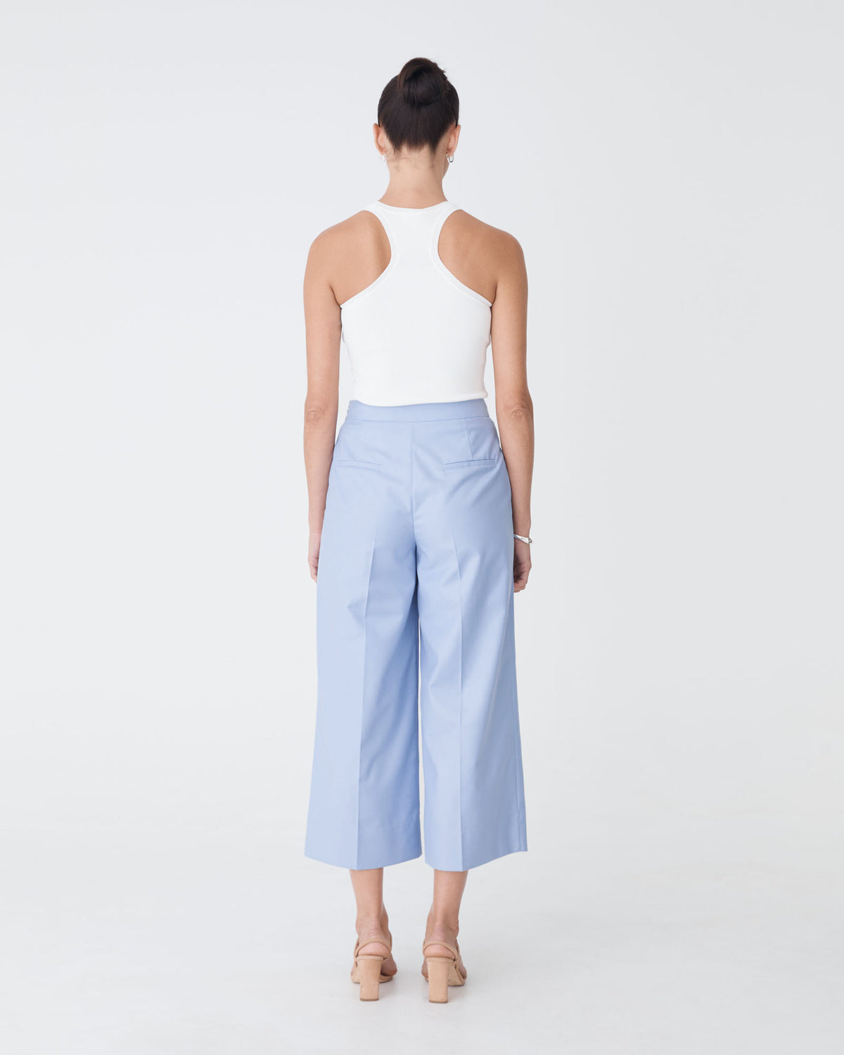 Eden Patch Pocket Culottes in light blue — back view