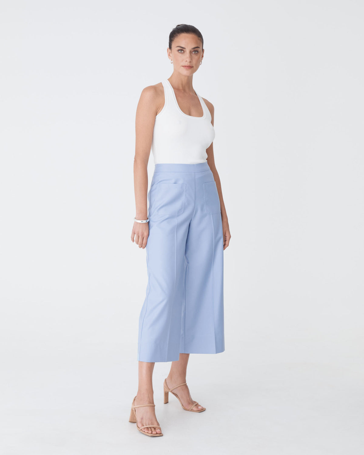 Eden Patch Pocket Culottes in light blue — side view