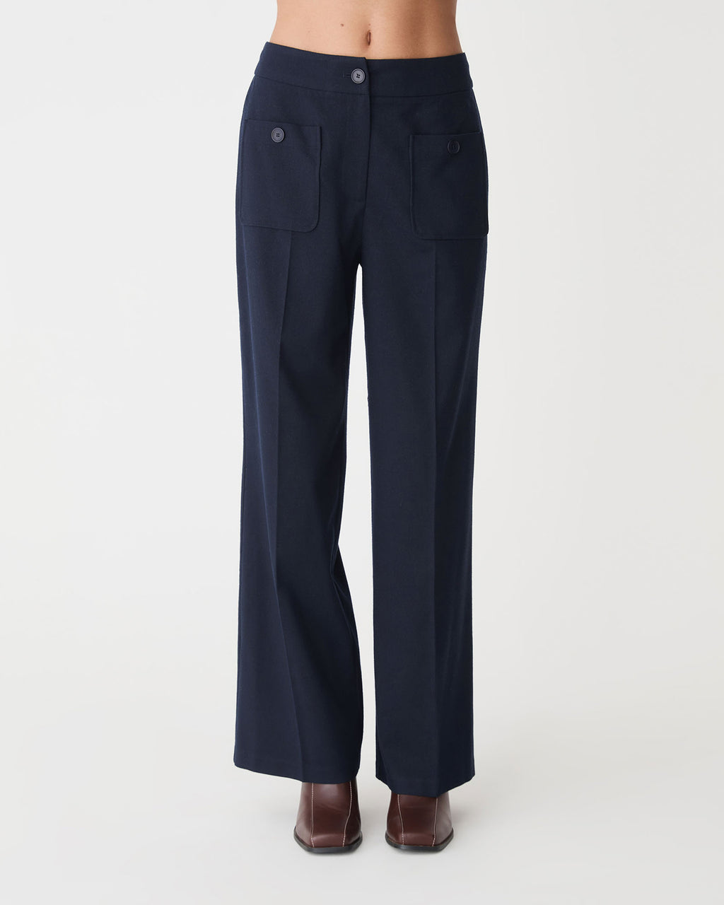 Dale Patch Pocket Pants in dark navy — close-up view