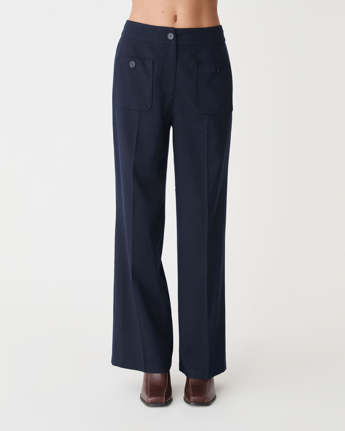 Dale Patch Pocket Pants in dark navy — close-up view