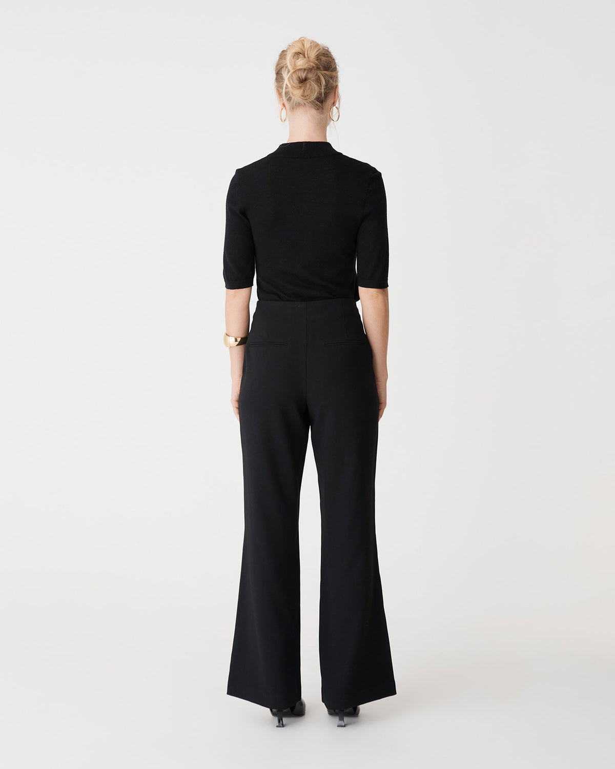 Kaitlyn Crepe Bootleg Pants in black — back view