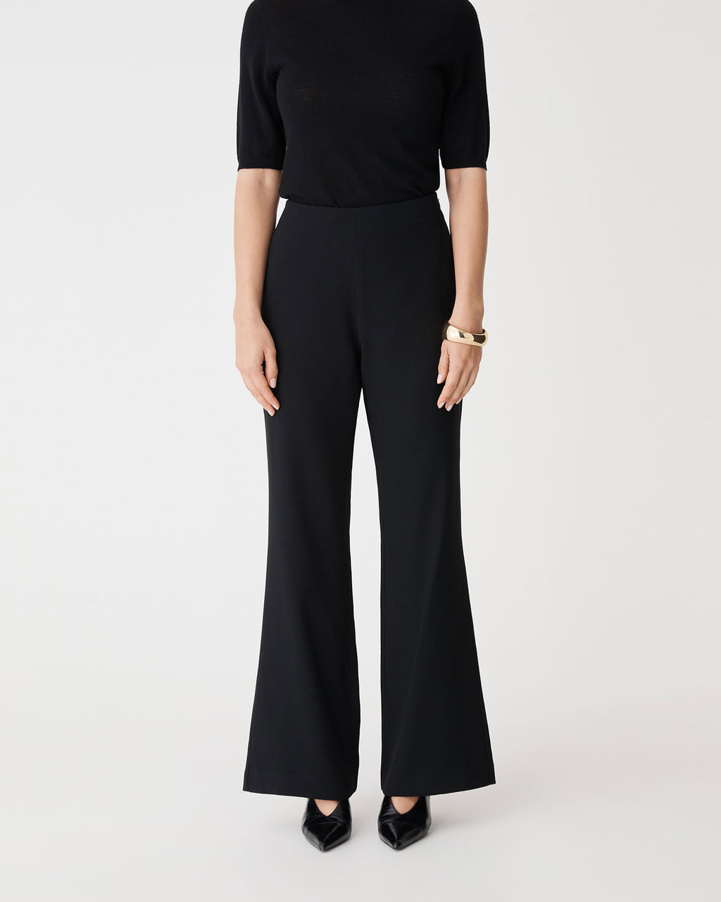 Kaitlyn Crepe Bootleg Pants in black — close-up view