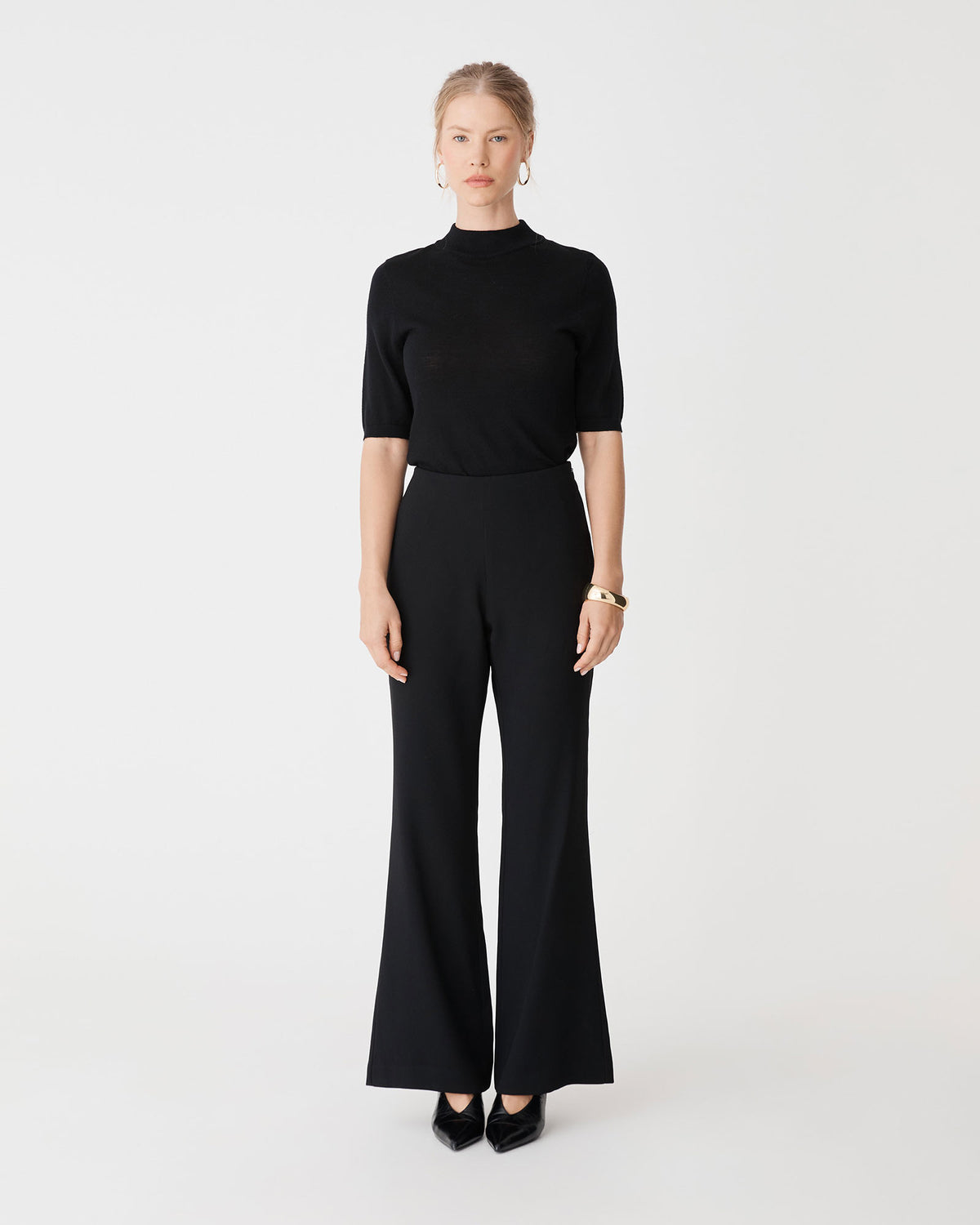 Kaitlyn Crepe Bootleg Pants in black — full-length view
