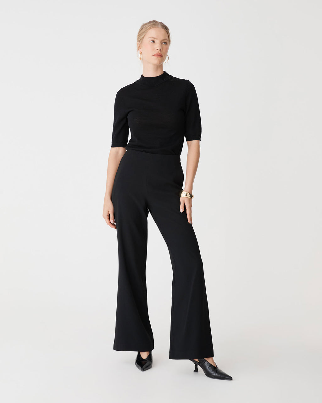 Kaitlyn Crepe Bootleg Pants in black — full-length view 2