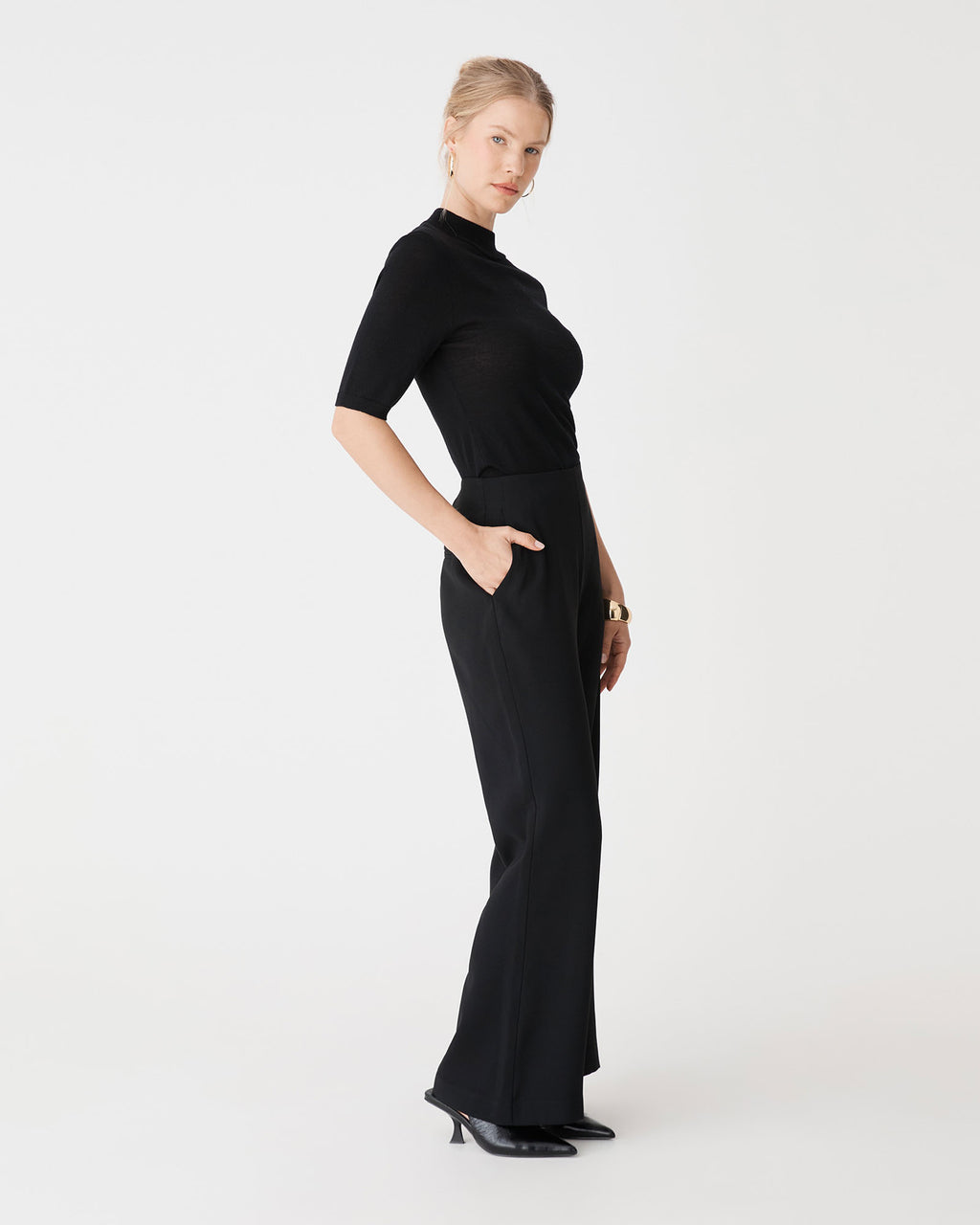 Kaitlyn Crepe Bootleg Pants in black — side view
