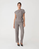 Loretta Straight Check Pants in latte check — full-length view