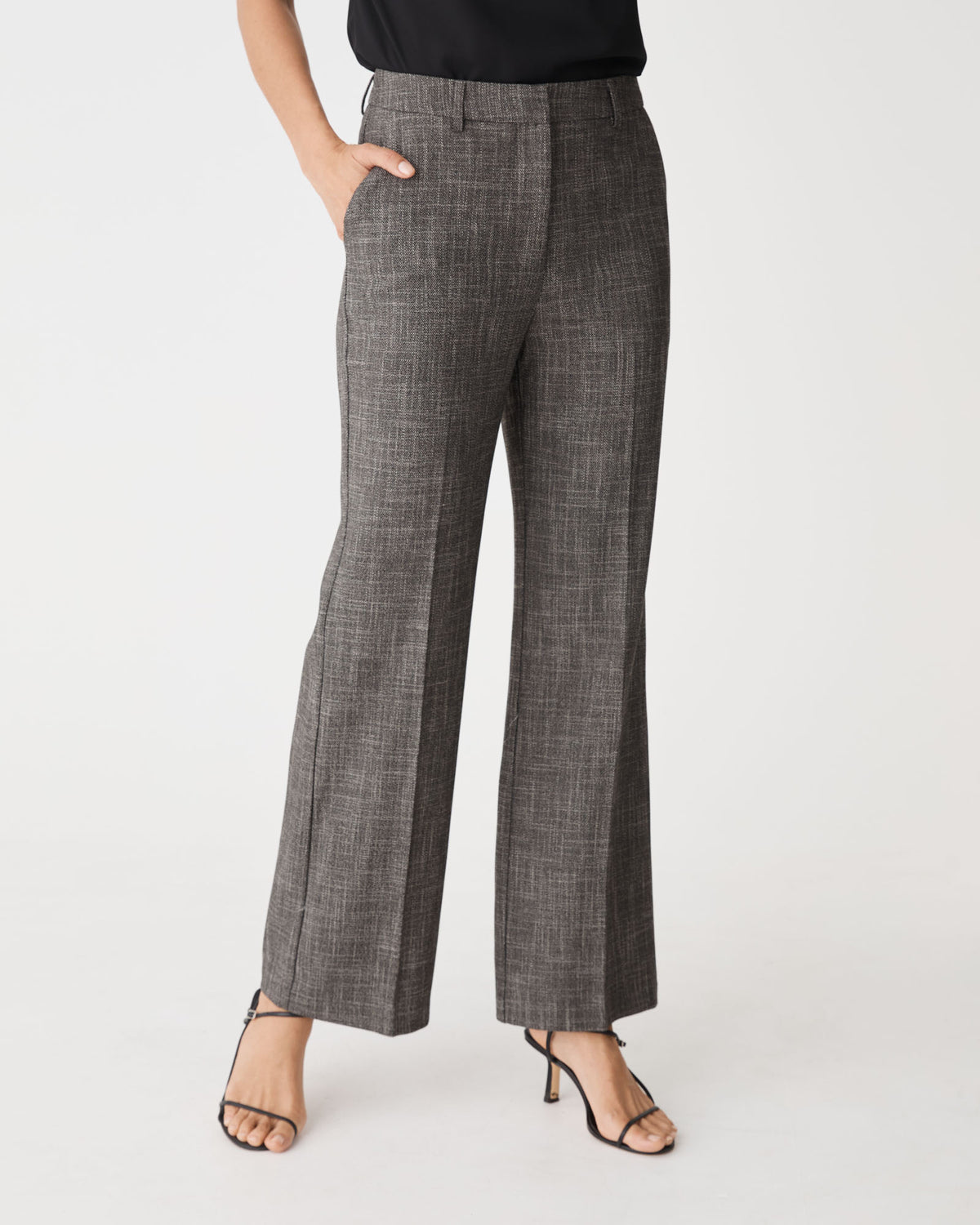 Harper Straight Leg Pants in black melange — close-up view