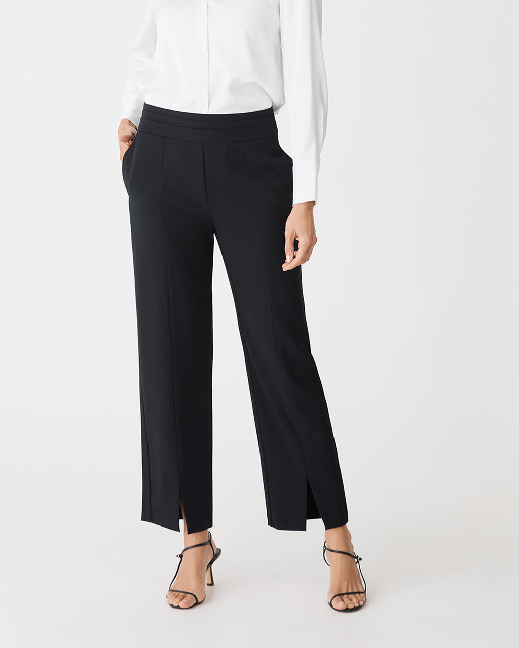 Tilda Split Hem Pants in black — close-up view