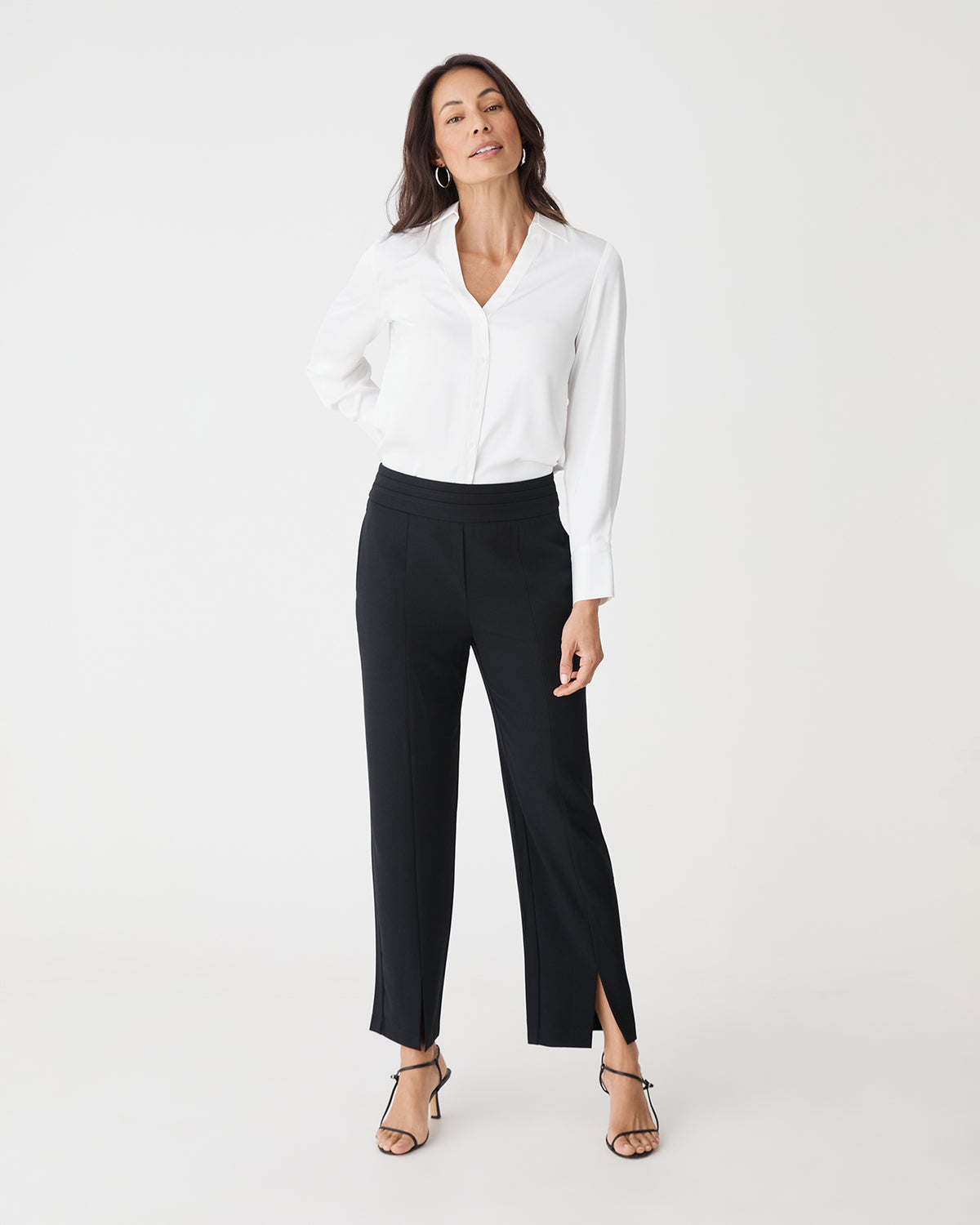 Tilda Split Hem Pants in black — full-length view