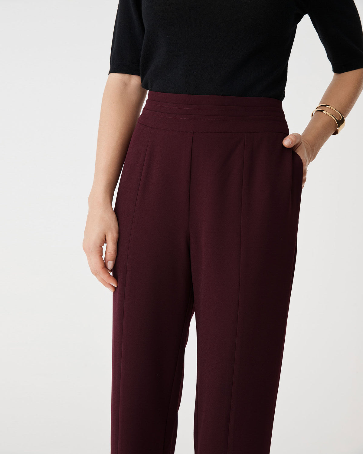 Tilda Split Hem Pants in shiraz — fabric detail
