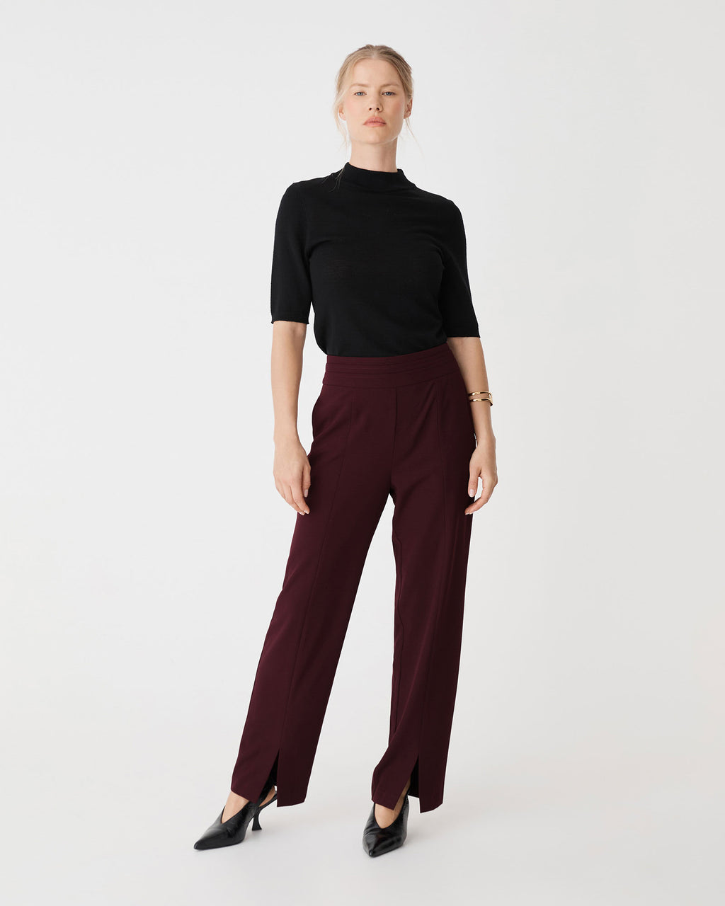 Tilda Split Hem Pants in shiraz — full-length view
