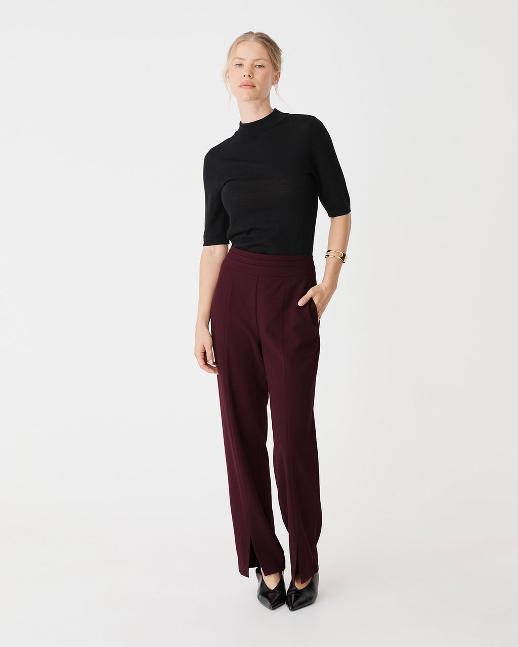 Tilda Split Hem Pants in shiraz — full-length view 2