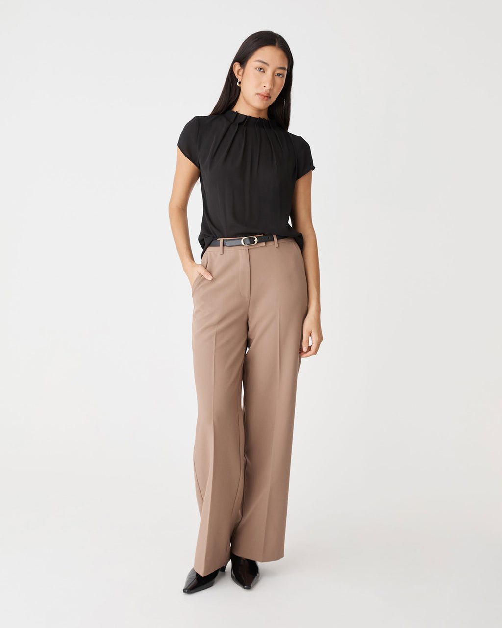 Jordan Straight Leg Pants in caramel — full-length view