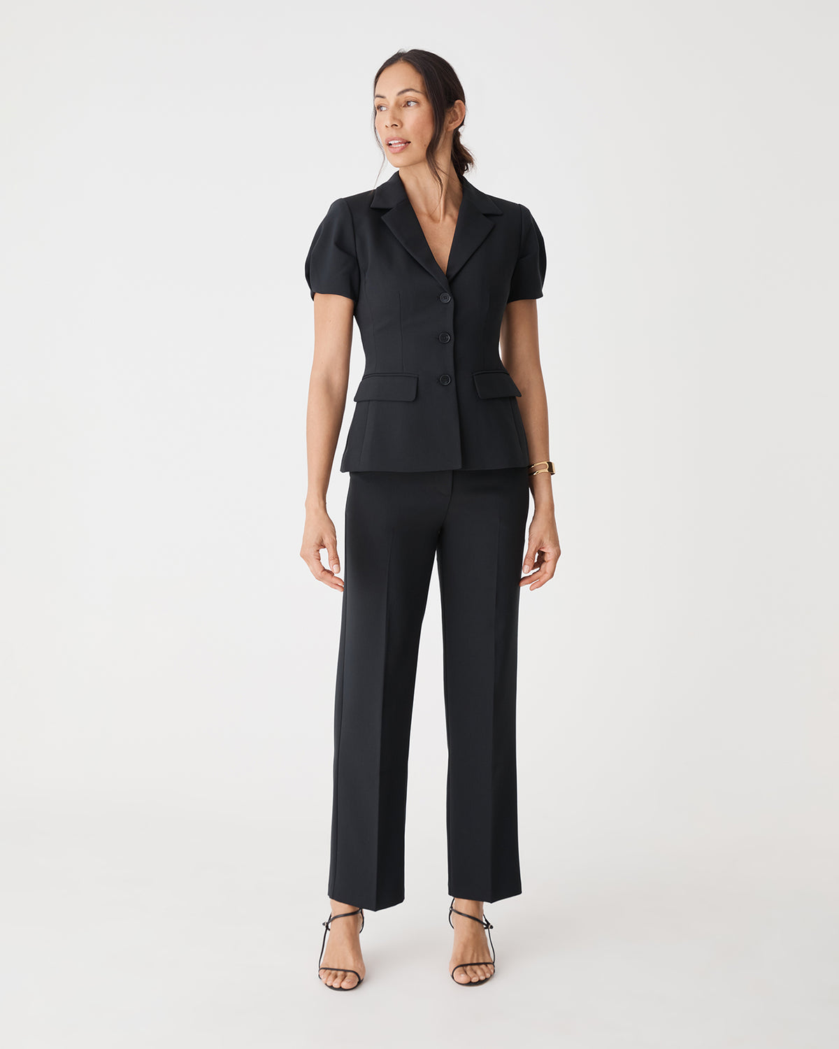 Jennifer Straight Leg Pants in black — full-length view