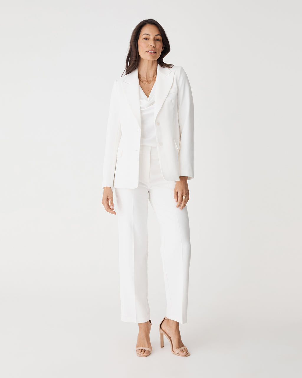 Jennifer Straight Leg Pants in ivory — full-length view