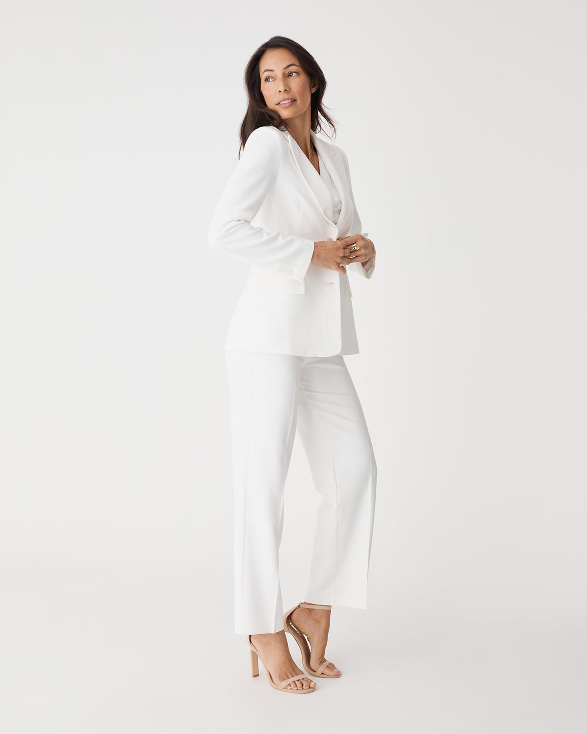 Jennifer Straight Leg Pants in ivory — side view