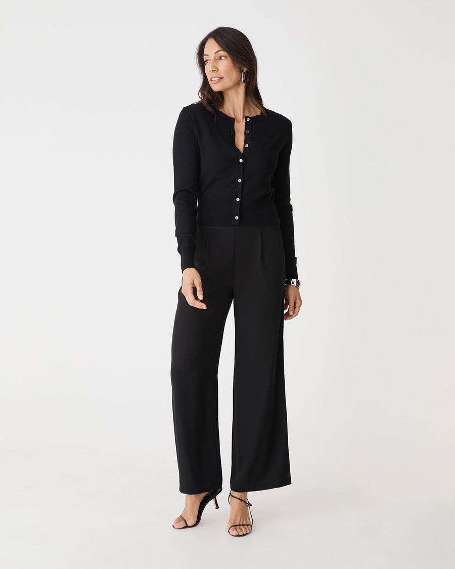Maggie Elastic Waist Pants in black — full-length view
