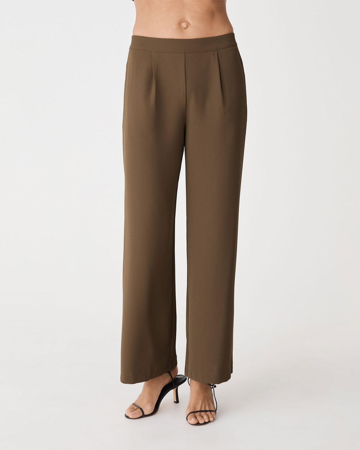 Maggie Elastic Waist Pants in coffee — close-up view