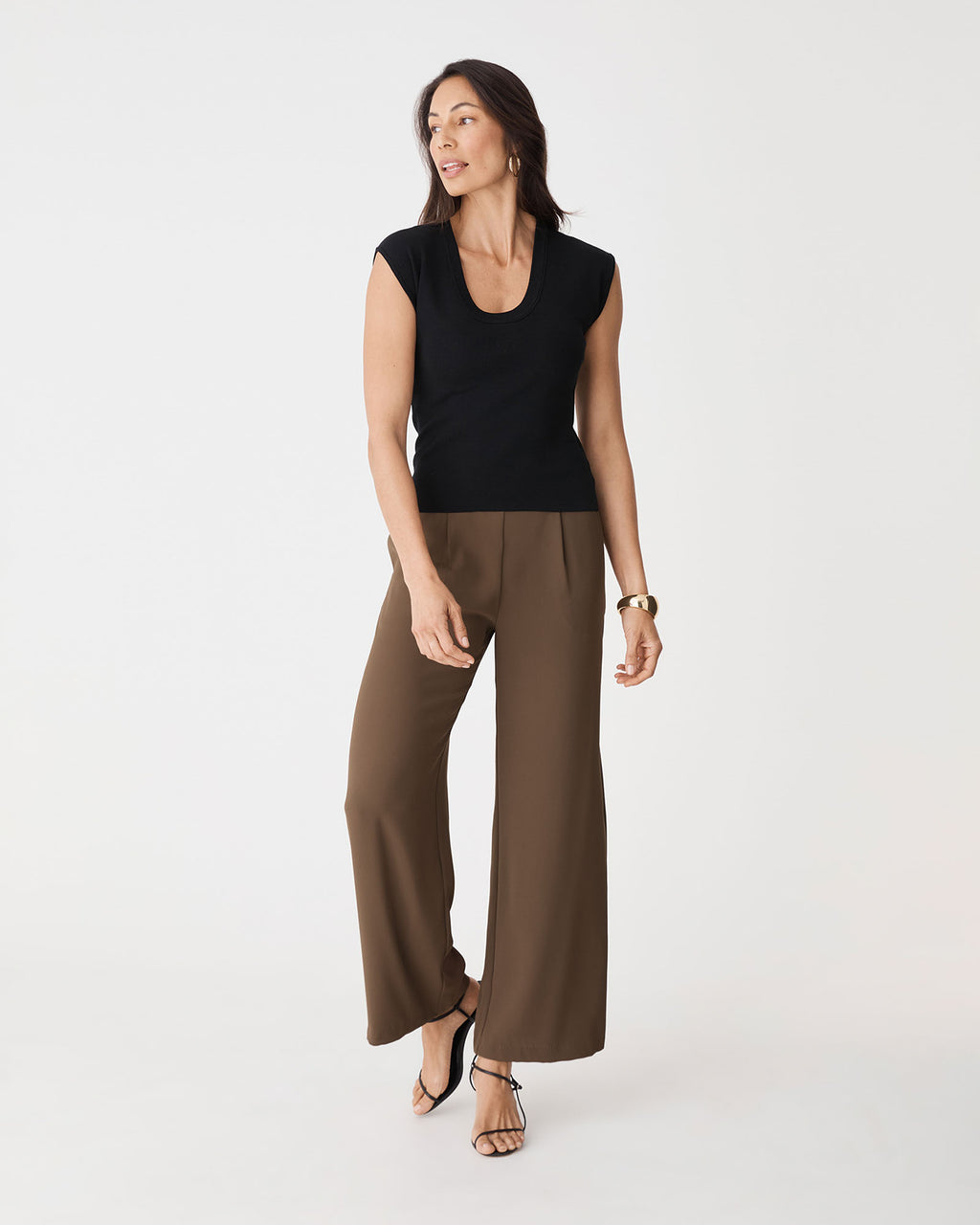 Maggie Elastic Waist Pants in coffee — full-length view