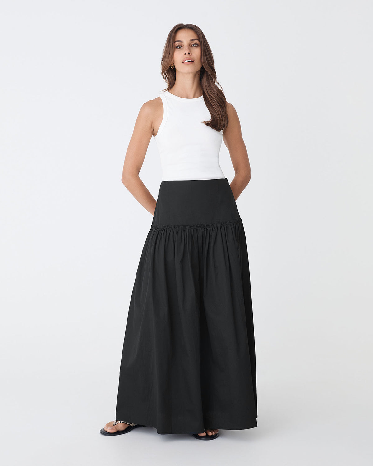 Kayla Cotton Skirt in black — full-length view
