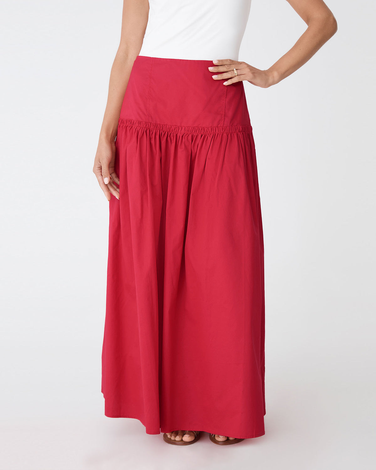 Kayla Cotton Skirt in red — close-up view
