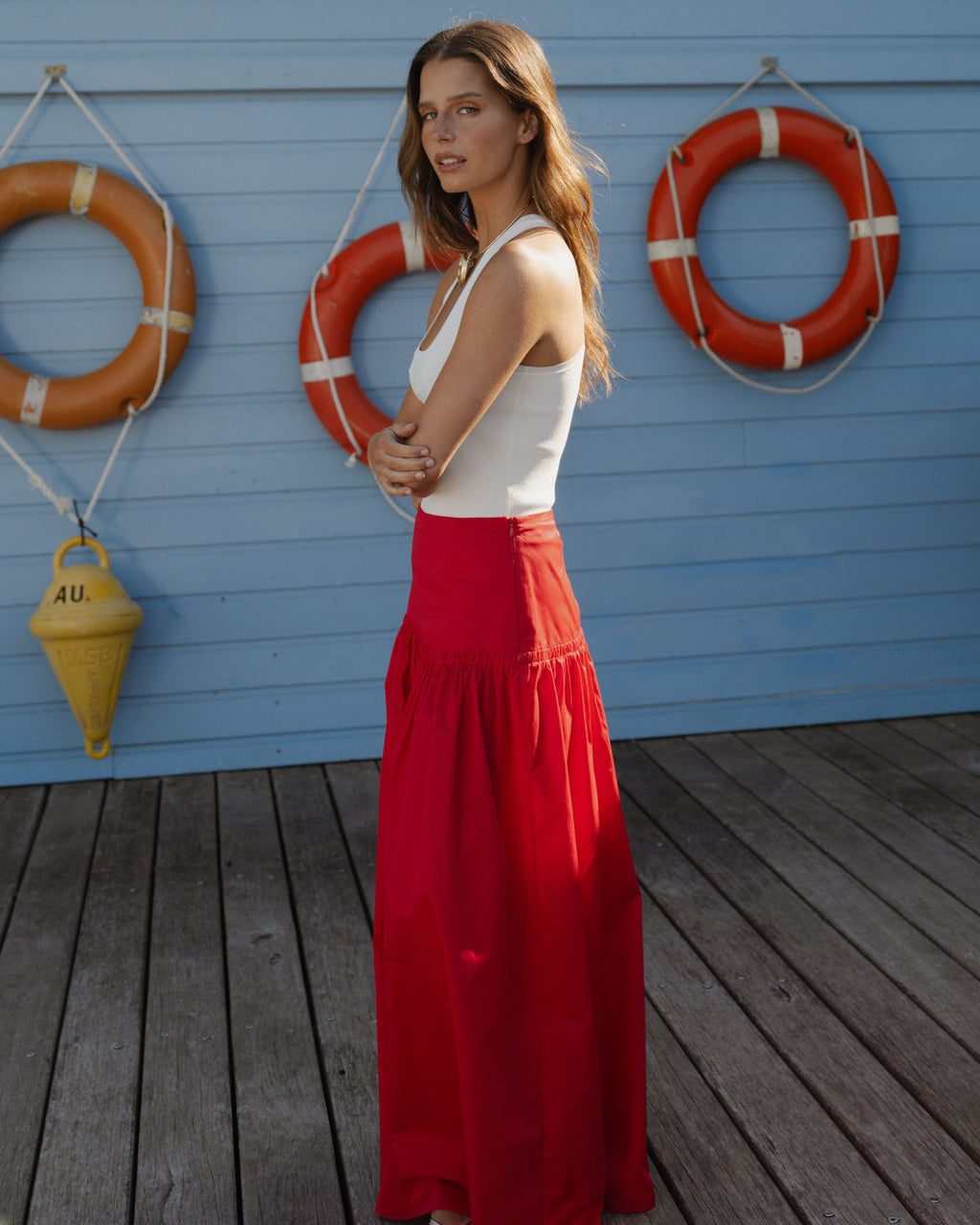 Kayla Cotton Skirt in red — alternate view