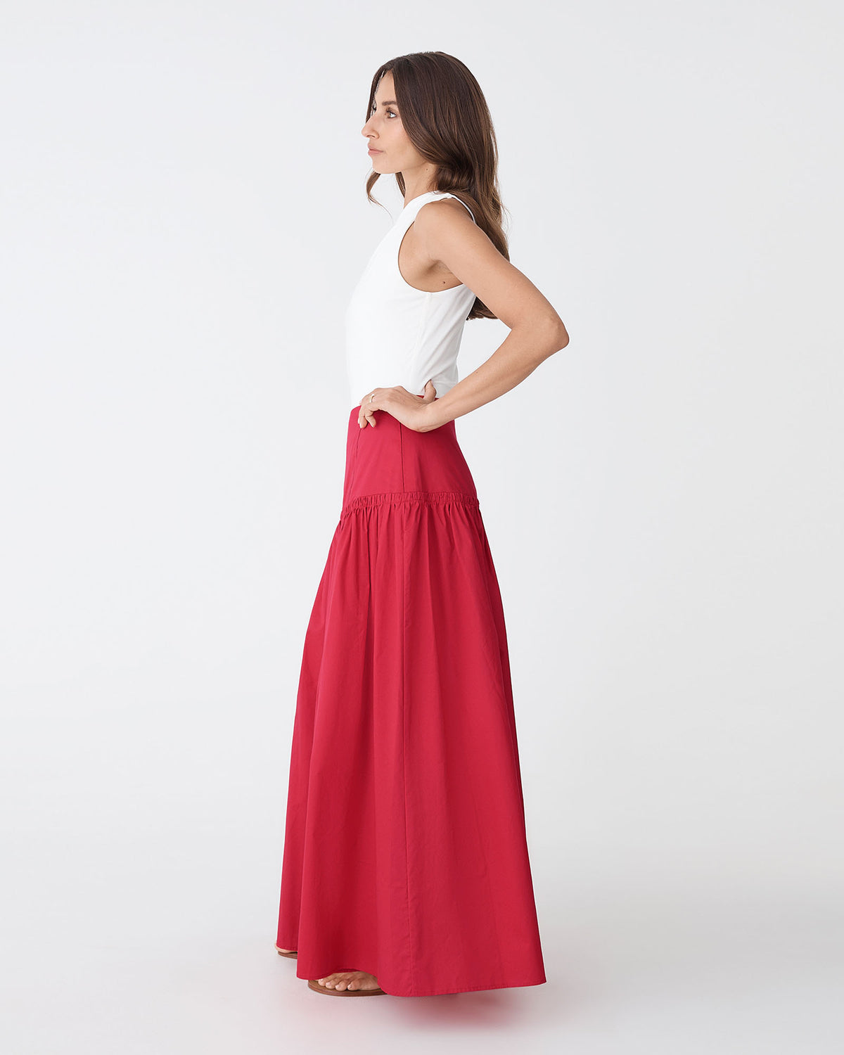 Kayla Cotton Skirt in red — side view