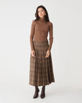 Lani Pleated Check Skirt in camel check — full-length view