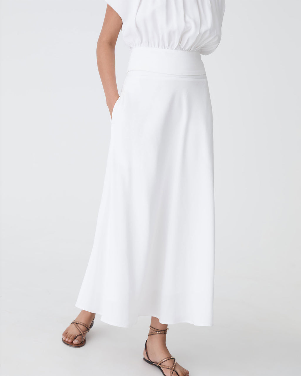 Goulbury A-Line Midi Skirt in ivory — close-up view