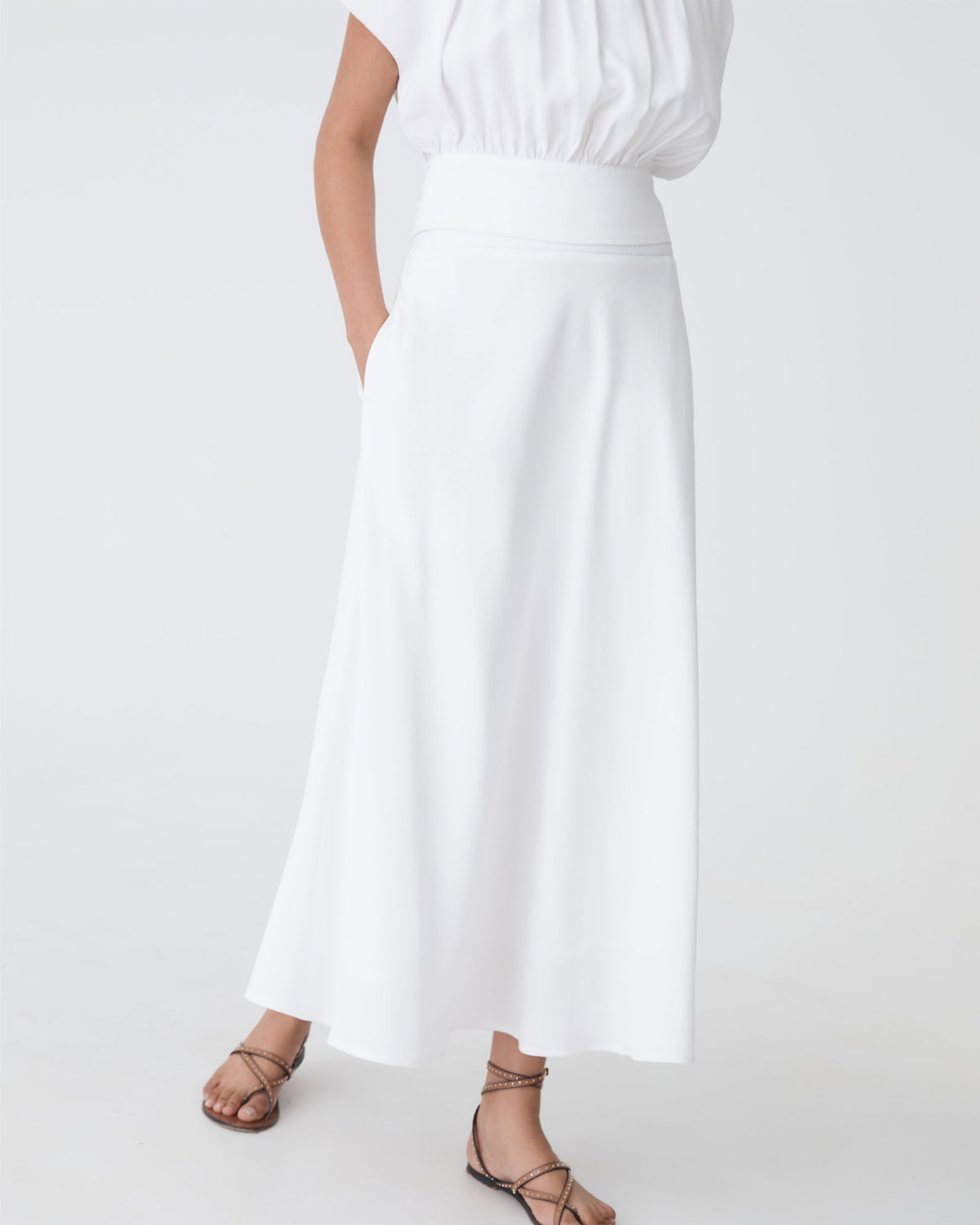 Goulbury A-Line Midi Skirt in ivory — close-up view